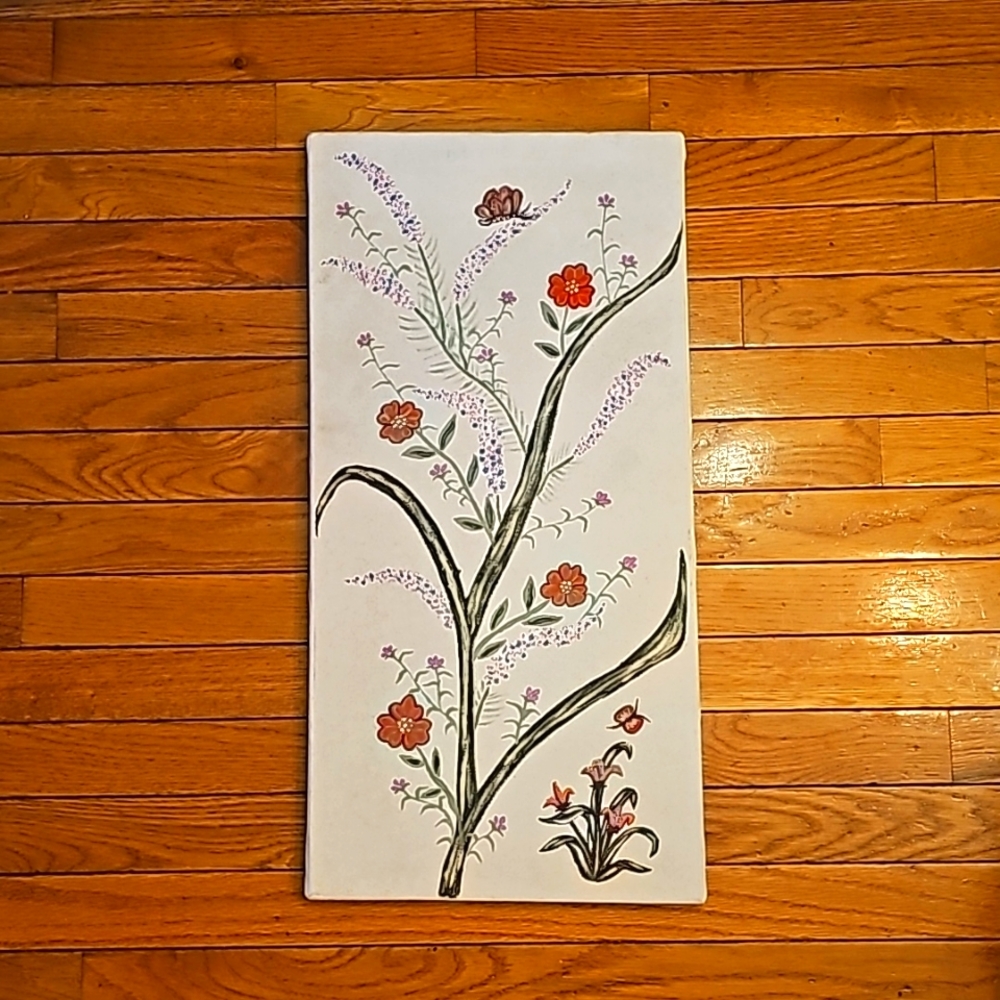Antique Greek floral oil canvas painting
